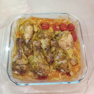 Куриные ножки, запеченные в рукаве, с рисом и овощами